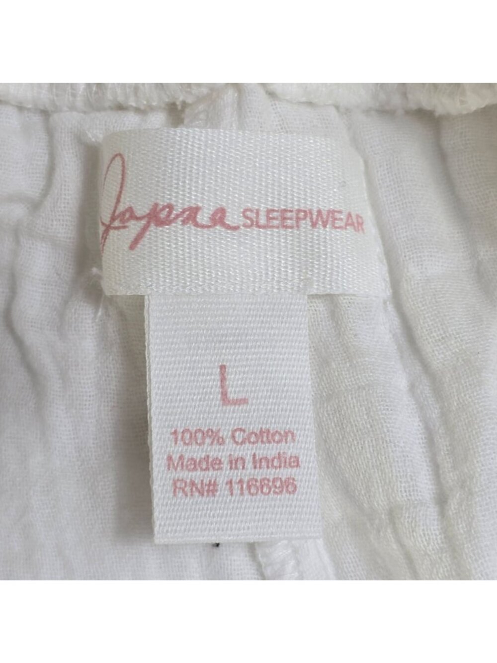 Japna Large Wide Leg 100% Cotton Sleepwear Pants White Elastic Waist Lounge - Picture 3 of 5